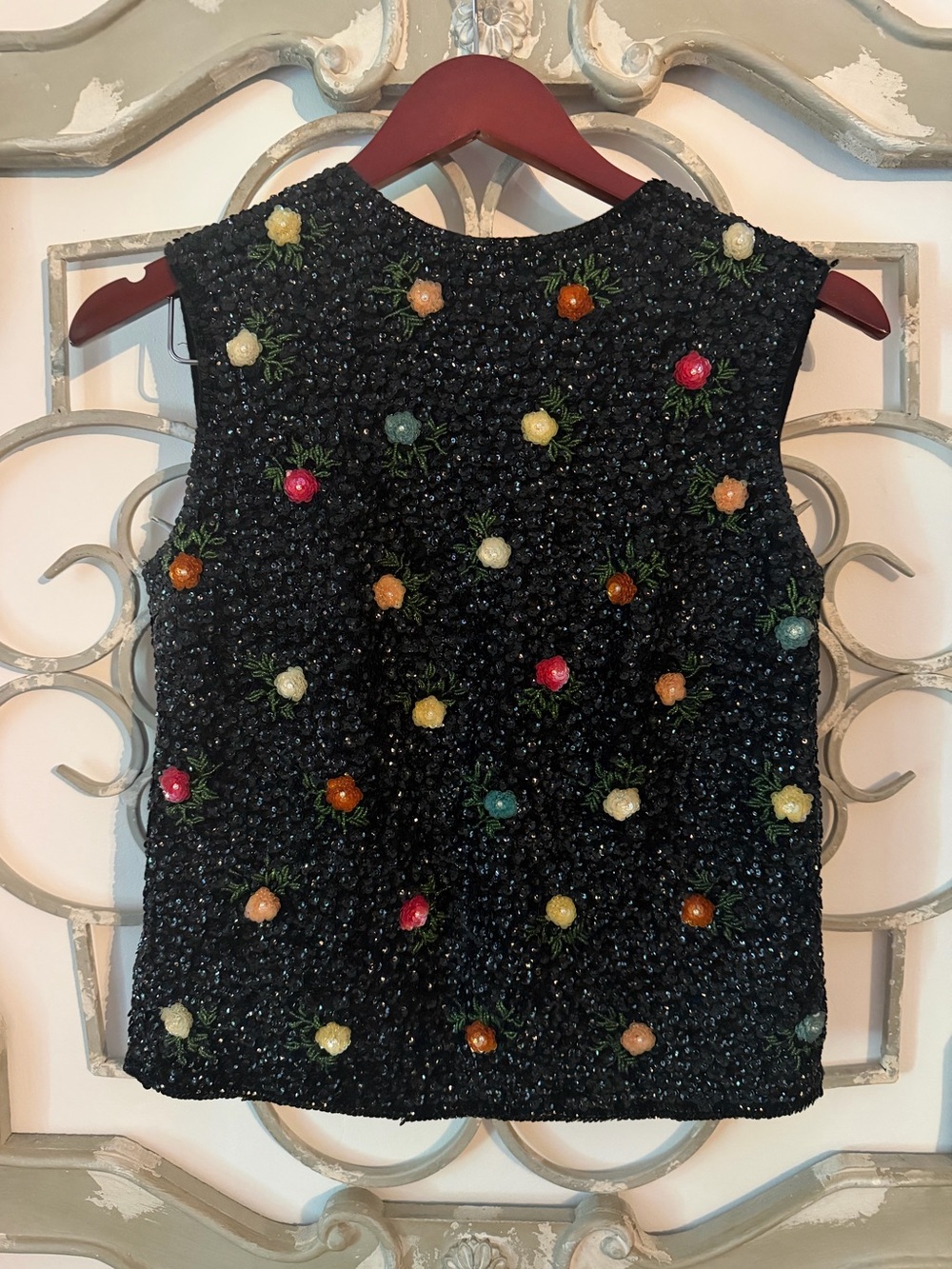 ✨Vintage HOUSE OF GOLD Fully Sequined & Beaded Angora Wool Sleeveless Top